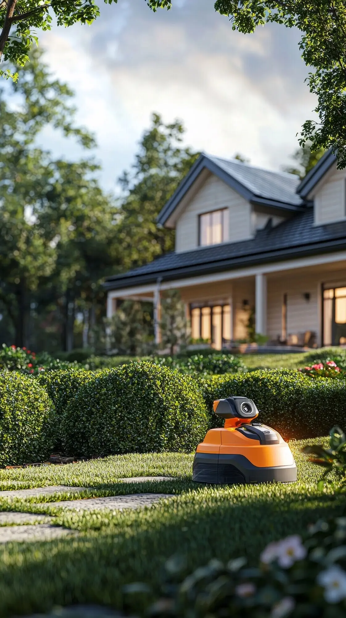 Ansicht eines Roboters, der Gärten pflegt und instand hält.